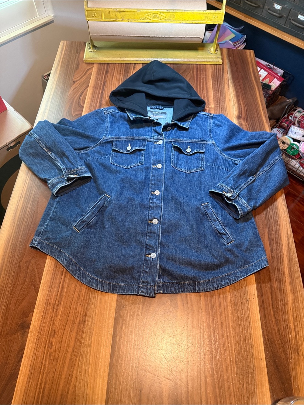 Torrid Women’s Denim Jacket with Black Hood - Layered Jean Jacket Size 1=1X